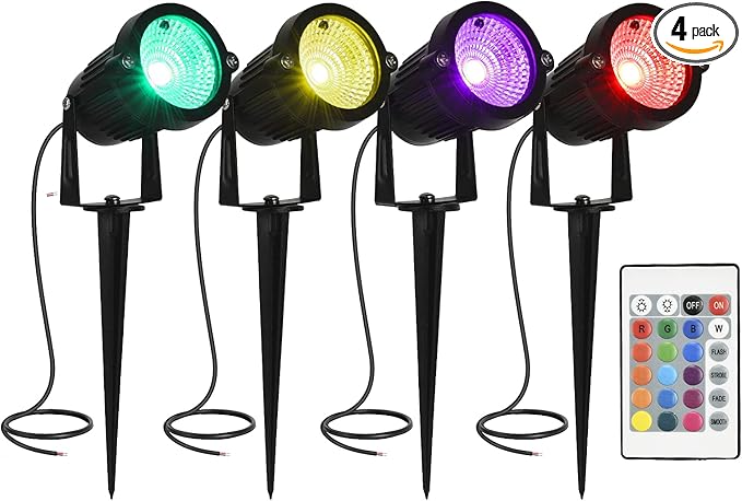 Color Change Landscape Lighting Low Voltage LED Outdoor Spotlights 6W 12V IP66 Waterproof Landscaping Lights Remote Control Garden Pathway Lights RGB Trees Decorations