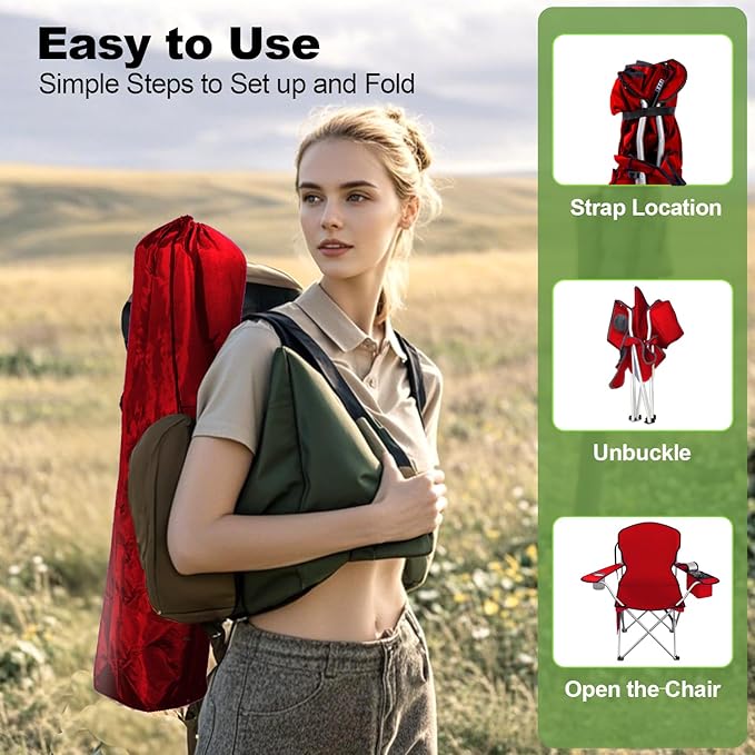 Folding Camping Chairs Durable 600D Oxford Portable Outdoor Chair with Cooler Pouch Cup Holder &amp Storage Pocket for Camping Beach Fishing
