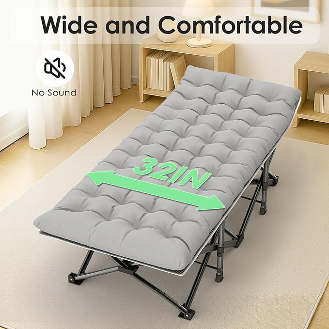 Suteck Camping Cot 32In XXL Folding Camping Cot Heavy Duty Sleeping Bed for Adults 1200D Double Layer Oxford Cots for Camping W/Pilllow Mattress Carry Bag for Home Office Nap Beach Travel 900LBS