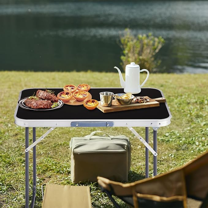 Portable Camping Table with Carrying HandleOutdoor Folding TableFolding Dining Tablefor Camping and Party (Black 2.3ft)
