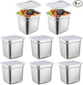 8 Pcs 1/6 Size Hotel Steam Table Pans with Lids Stainless Steel Food Containers and PP Plastic Covers Anti-clogging Steamer Pans for Buffet Catering Restaurant and Food Prep(6 Deep)
