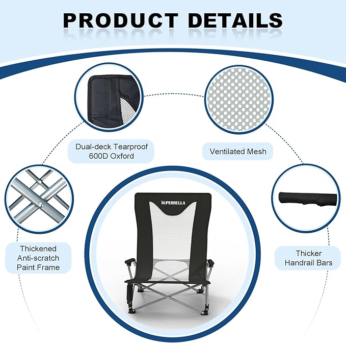 Portable Beach Chair for Adults with Cup Holder Hard Arm Folding Lawn Chairs for Outdoor Activities Camp Sports Beach Travel &amp Picnic Supports up to 400 lbs