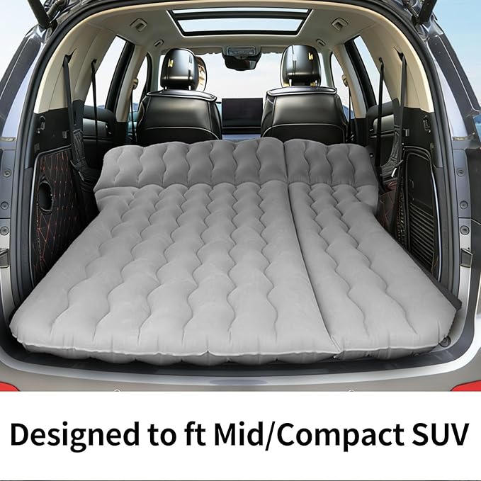 Car Air Mattress Inflatable SUV Truck Camping Mattress for Back Seat Thickened Travel Car Bed Sleeping Pad with Air Pump 2 Pillows (SUV-Grey SUV Air Mattress)