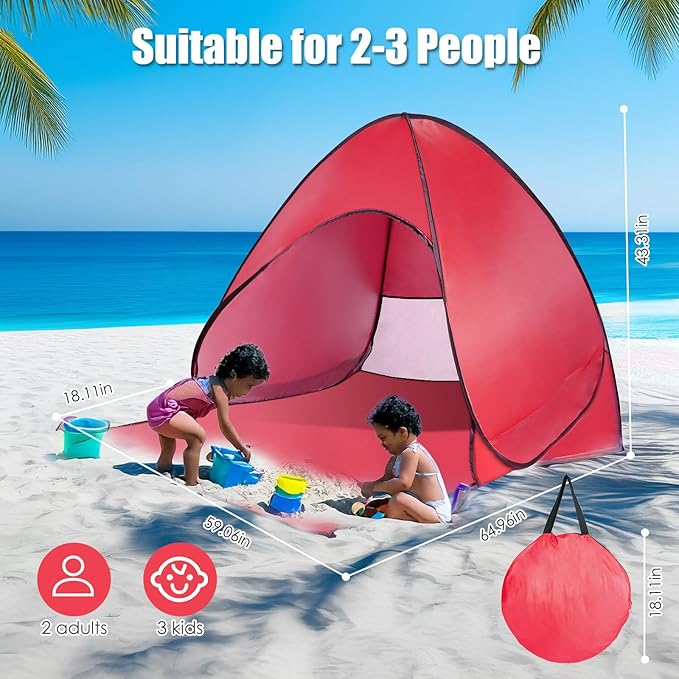 Pop Up Beach Tent Sun Shelter for 2-3 Person Sun Shelter with UPF 50+ &amp Lightweight Portable Beach Tent Easy Pop Up for Outdoor Camping Fishing