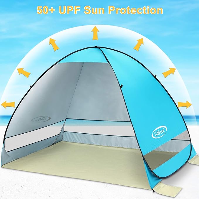 G4Free Large Pop up Beach Tent for 3-4 Person UPF 50+ Automatic Sun Shelter Canopy Portable Outdoor Cabana Sun Umbrella