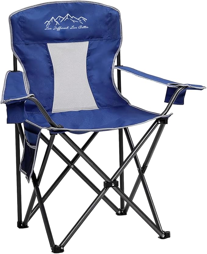 Mesh Folding Camping Chairs Oversized Portable Outdoor Chairs Weight Capacity 325 lbs with Cup Holder Storage Pocket Carry Bag Blue