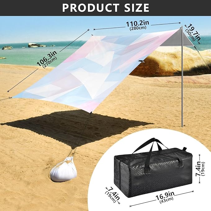 Bolaz Beach Canopy Tent Sun Shade9'×10.5' Large Family Beach Shade UPF50+- Outdoor Shade for Camping Trips FishingAbstract Light Color Blocks