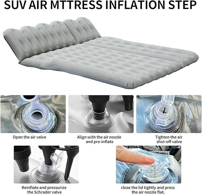 Car Air Mattress Inflatable SUV Truck Camping Mattress for Back Seat Thickened Travel Car Bed Sleeping Pad with Air Pump 2 Pillows (SUV-Grey SUV Air Mattress)