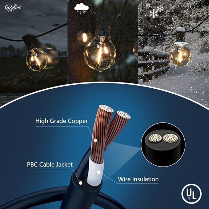 100ft Outdoor String Lights Waterproof Patio LightsShatterproof Led Outside Globes UL Listed Exterior Indoor Lighting Backyard Bistro Party