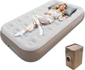 Twin Size Air Mattress - 4000mAh Built-in Rechargeable Pump 10 Inch Foldable Blow Up Air Bed for Camping Travel 3-Minute Quick Inflation/Deflation Colchon Inflable Mattress Khaki
