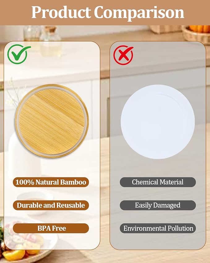 Replacement Wooden Lids for Pyrex Anchor Hocking Glass Containers 7200 * 2 7201-PC*2 7402-PC*2 Bamboo Lids for Pyrex 2Cup 4Cup 7Cup Glass Bowls Bowl Covers 6 Pack