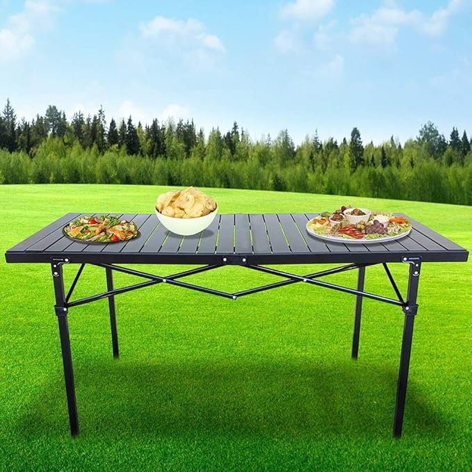 GoTEAM! Portable Heavy Duty Aluminum Roll-Top Table Camping/Tailgating/Beach Instant Table with Carry Bag