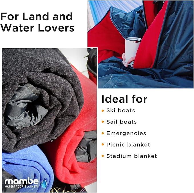 Mambe Large Waterproof Boat Blanket Royal - Insulated Windproof and Water Proof Blanket - Machine Washable Fleece and Nylon Throw for Outdoor Activities Like Picnics and Stadiums