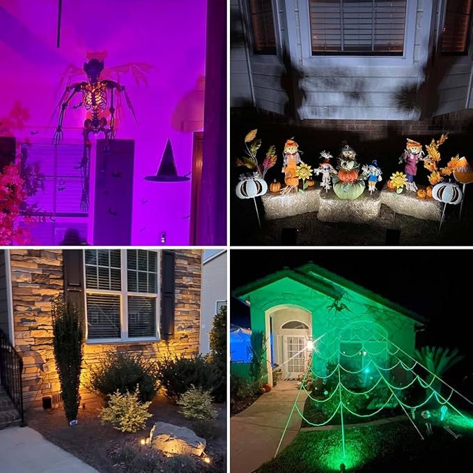 Outdoor Spotlights Yard Spot Lights with Timer Colored Warm White 20W RGB LED Landscape Light IP65 Waterproof Uplight with Spiked Stand for Lawn House Flag Pathway Porch Christmas (4 Lights)
