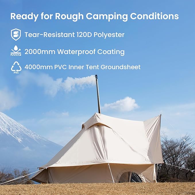 S'More Fronti Canvas Camping Tent - 2 Person 4 Season Weather Resistant Glamping Tent with Stove Jack for Car Camping &amp Hiking