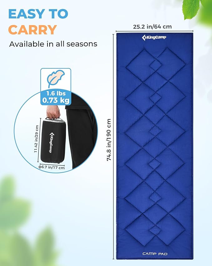 KingCamp Cot Mattress Pad Portable Lightweight Cot Mattress Non-Slip Camping Mat Soft Comfortable Non-Slip Cot Pad for Camp RV Bunk