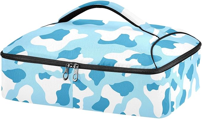 Casserole Carrier Blue and White Cow Print PatternInsulated Casserole Carrier for Hot or Cold Food Thermal Lunch Tote for Potluck Parties Picnic Beach Fits 9 x 13 Inches Baking Dish