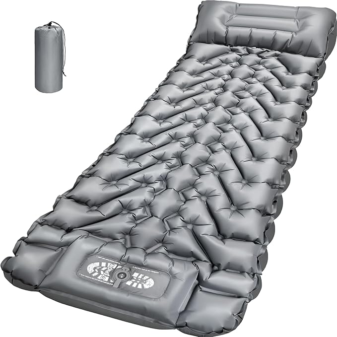 Sleeping Pad for Camping Backpacking Sleeping Mat with Built-in Pillow and Foot Pump 4in Thick Compact Camping Air Mattress for Hiking Tent Road Trip Car Camp Travel Gear