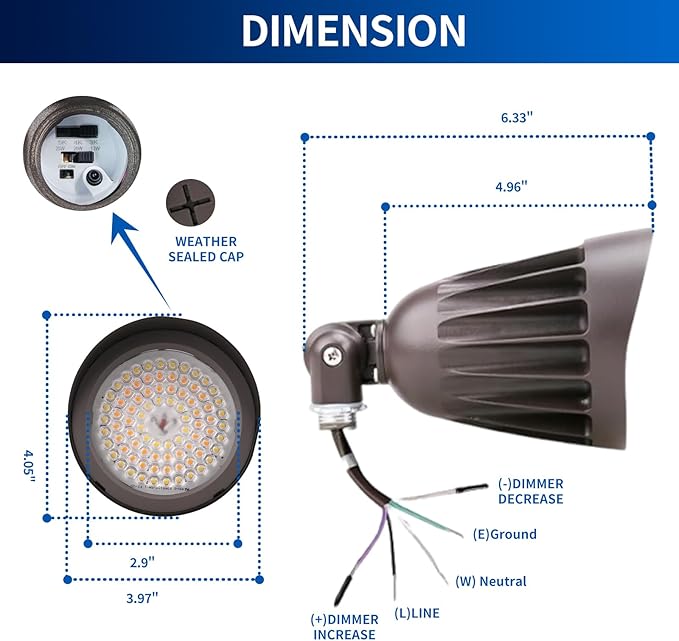 25W LED Bullet Flood Light3375 Lumens 3CCT Switch &amp Knuckle Mount 120-277V Dimmable Commercial Outdoor IP65 LED Landscape 40° Beam Angle 25W/20W/13W Changeable with photocell UL&ampcUL Listed