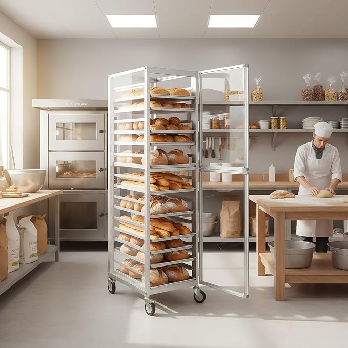 18 Tiers Aluminium Bun Pan Rack with Wheels NSF Commercial Bakery Racks for Kitchen Home Bread Baking Restaurant &amp Catering 18.5x24.6x70in