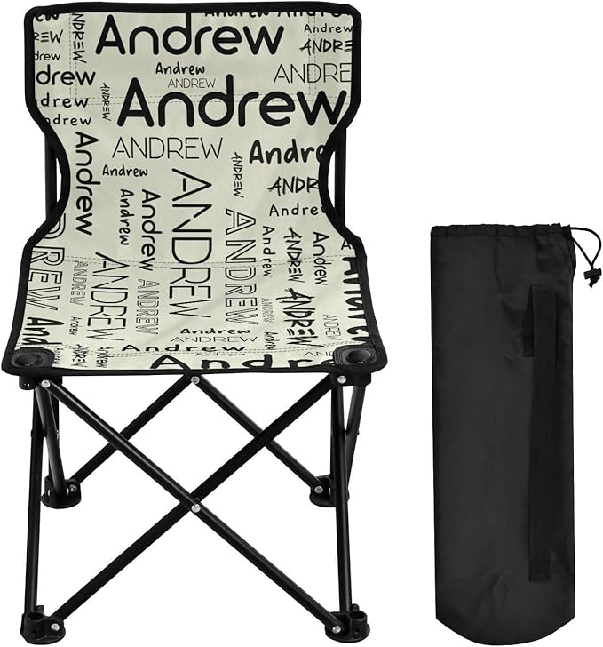Sinestour Beige Custom Folding Camping Chair for Teen Child Personalized Name 14.6×14.6in Portable Outdoor Chair with Carry Bag for Picnic Barbeques Beach