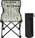 Sinestour Beige Custom Folding Camping Chair for Teen Child Personalized Name 14.6×14.6in Portable Outdoor Chair with Carry Bag for Picnic Barbeques Beach