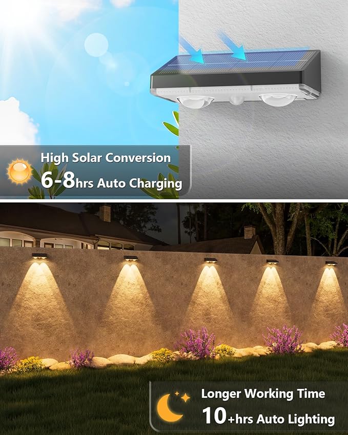 VOLISUN Solar Fence Lights 16 Pack Solar Powered Fence Lights Outdoor with Warm White LED Spot Lens IP65 Waterproof Solar Lights Outdoor for Patio Backyard Railing Deck（Black）