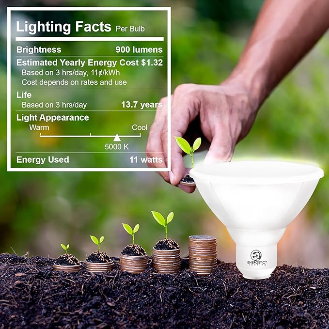Energetic Outdoor Par38 Led Flood Light11W=90W900lm5000K DaylightE26 BaseNon-Dimmable Waterproof Spot BulbUL Listed (6 Pack)