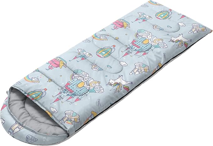 Kids Sleeping Bag for GirlUnicorn Castle Print-Lightweight Warm Portable Outdoor Indoor-Waterproof Cold Weather Resistant Sleeping Bag for Camping Hiking(Unicorn Castle)