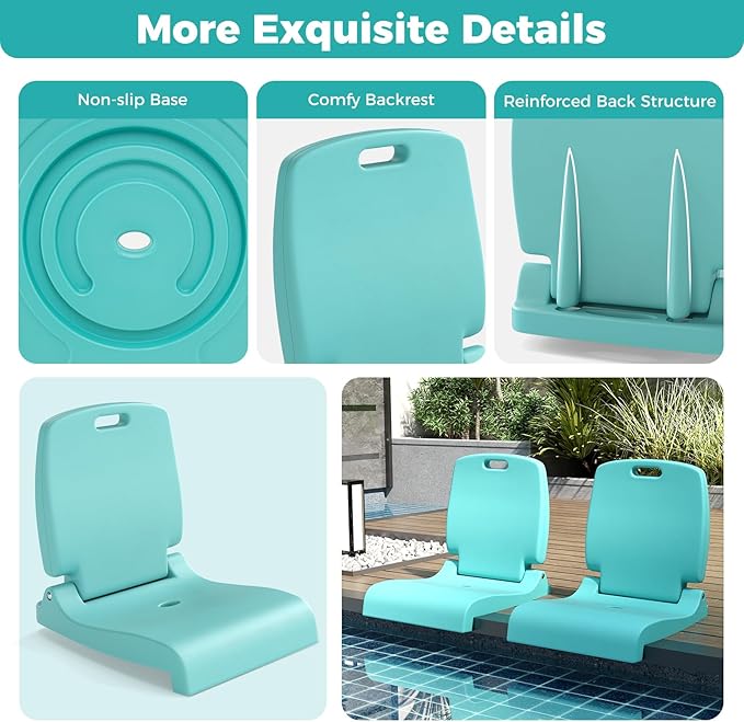 GYMAX 2 Pack Foldable Poolside Chairs for Edge of Pool Portable Pool Chair with Handle Drainage Hole Lightweight Folding Flip Seat for Beaches Camping Fishing Tailgating Lawn (Mint Green2)