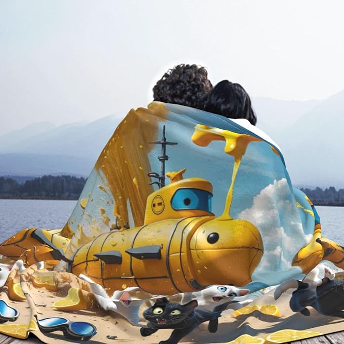 Lemon Submarine 60x50 Printed Soft Fleece Blanket for Sofa Bed and Camping - Cozy Blanket for Travel Picnics Nighttime Use