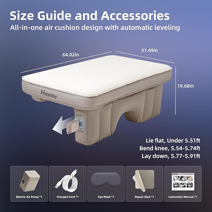 Truck Mattress TPU Air Foam Camping Bed Back Seat Inflatable CozyPad with Rechargeable Built-in Pump Portable Travel Sleeping Mattress for Pickup Trucks