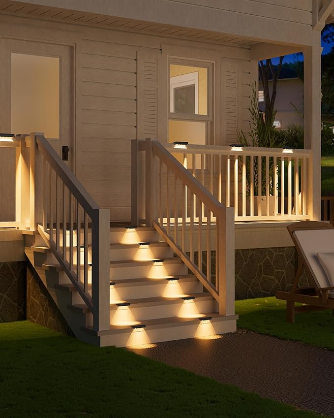 VOLISUN Solar Deck Lights 12 Pack Warm White Glow LED Large Size Lamp IP65 Waterproof Step Lights Outdoor for Deck Step Fence Railing Wall and Stairs (Black)