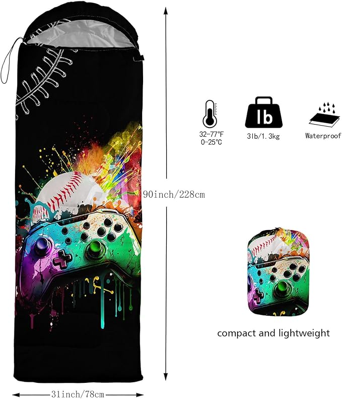 Kids Sleeping Bag for Boys GirlsCute Puppy Print-Lightweight Warm Portable Outdoor Indoor-Waterproof Cold Weather Resistant Sleeping Bag for Camping Hiking