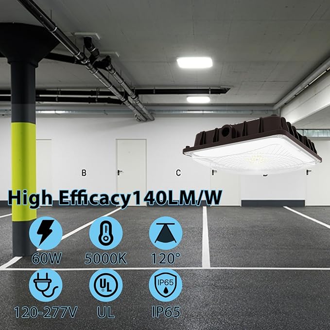 HYPERLITE LED Canopy Light Outdoor: 60W 2-Pack UL Listed 8400LM 5000K Exterior LED Canopy Light Fixture Surface Mount for Parking Garage Gas Station