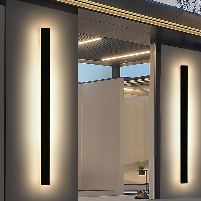 Mikeru 3CCT Dimmable Outdoor Wall Sconce 71 IP65 Waterproof - 2Pack Modern Black Exterior Light with Remote Control Adjustable 3000K/4500K/6000K for Porch Patio &amp Commercial Spaces | Hardwired