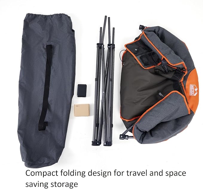 M8TRX Heated Camping and Club Chair Outdoor Portable Folding Chair Supports 350 LBS USB Charging Port Orange and Grey