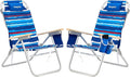 SUNNYFEEL Tall Beach Chair Reclining Beach Chair with 5-Position Portable Camping Chair for Adults with Wood Armrest Lightweight Camping Chair 300 lbs Heavy Duty Blue Stripe 2 Pack