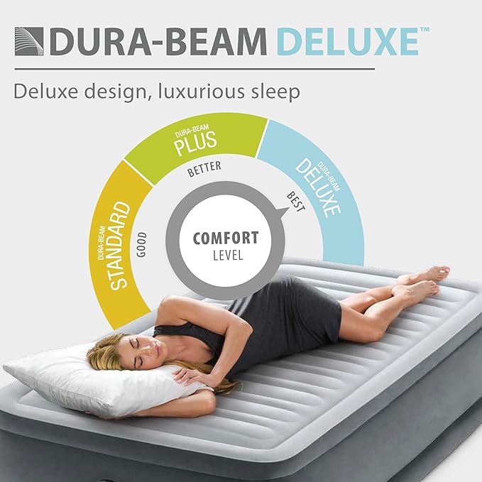 Intex 18 Inflatable King Air Mattress Elevated Premium Comfort with Built-in Pump Self-Inflating Portable Blow-Up Airbed for Guest Bed or Camping