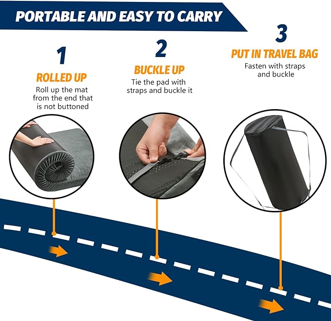 CYMULA Memory Foam Camping Mattress Pad CertiPUR-US Sleeping Mat Portable Roll Up Mattress for Adults Camping Bed Pads for Sleepover Car Bed with Travel Bag