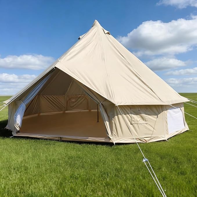Outdoor Camping 13ft/16.4ft Oxford Bell Tent with Sewn-in Groundsheet for 4-8 Persons Large Glamping 4M/5M Yurt Tent with Stove Jack for Winter Camping