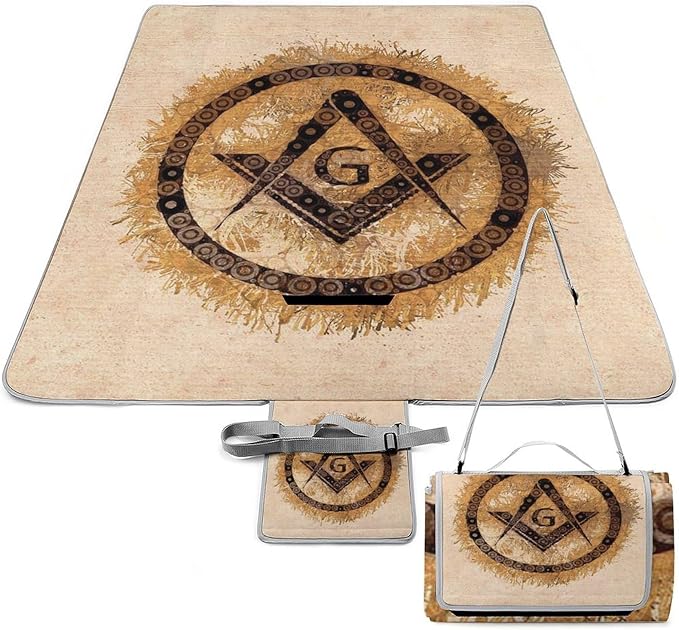 Freemasonry Masonic Lodge Symbol Waterproof Outdoor Picnic Blanket Sandproof Beach Mat for Camping Hiking Grass Travelling
