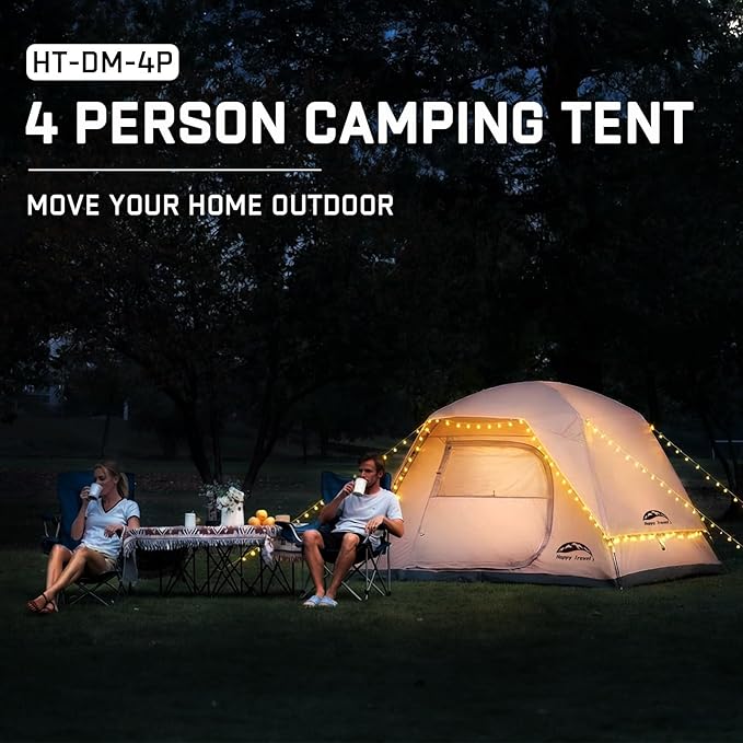 Happy Travel Camping Tent 4/6 Person Dome Tents for Camping with Rainfly Waterproof Clip Easy Setup Portable Family Tent with Mesh Windows 20% More Headroom Backpacking Tents for Camping &amp Hiki