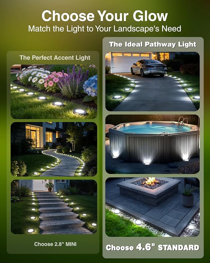 4.6 Inch Solar Ground Lights 12 Pack Solar Lights Outdoor Waterproof Solar Garden Lights Outdoor Landscape Lighting for Pathway Walkway Patio Yard Driveway Cool White
