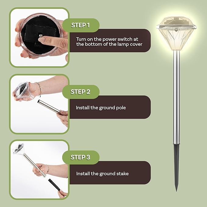 24-Pack LED Solar Outdoor Waterproof Garden Lights - Cold White Solar Pathway - Yard Driveway or Landscape Lighting by Pure Garden (Silver)