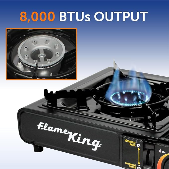 Flame King YSNVT-505-B Dual Fuel Butane &amp Propane Gas Camping Stove with Single Burner Portable and Great for Outdoor Cooking Backpacking