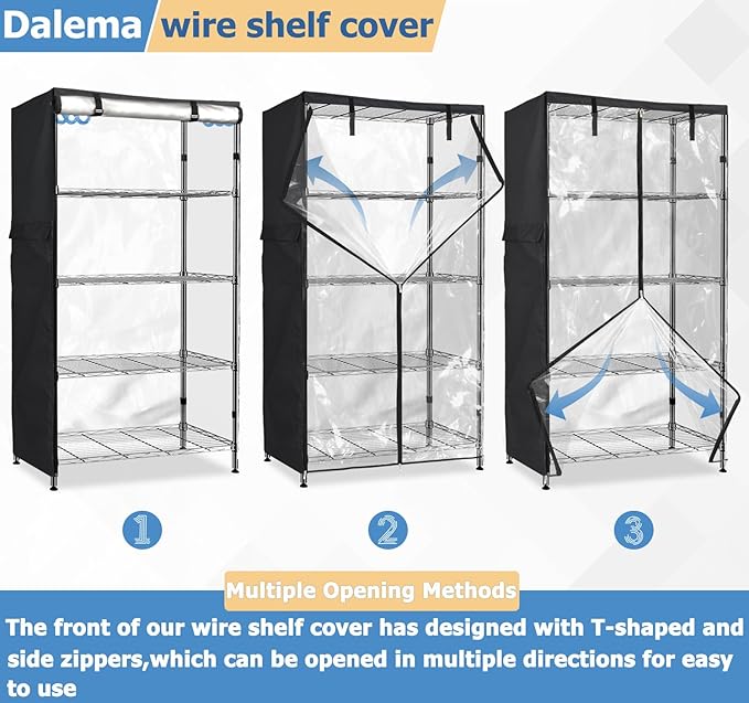 Waterproof Shelf CoverOutdoor 600D Heavy Duty Dustproof Storage Shelves Cover42''x18''x72'' Shelf Covers for Wire Shelving with ZippersStorage Rack Covers with Clear Front