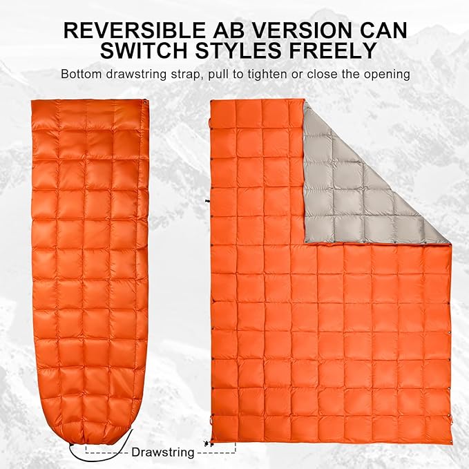 Down Camping Blanket - Lightweight Packable Warm &amp Puffy Outdoor Travel Quilt for Sleep Hiking Backpacking Stadium Festivals Water-Resistant Sleeping Bag 55x79