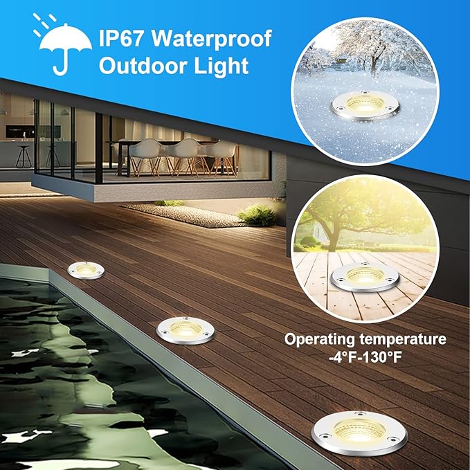 LED Landscape Lights 12 Pack 7W Ground Lights With 24 Connectors Low Voltage In-Ground Well Pathway Lighting Daylight White Waterproof for Driveway Deck Garden