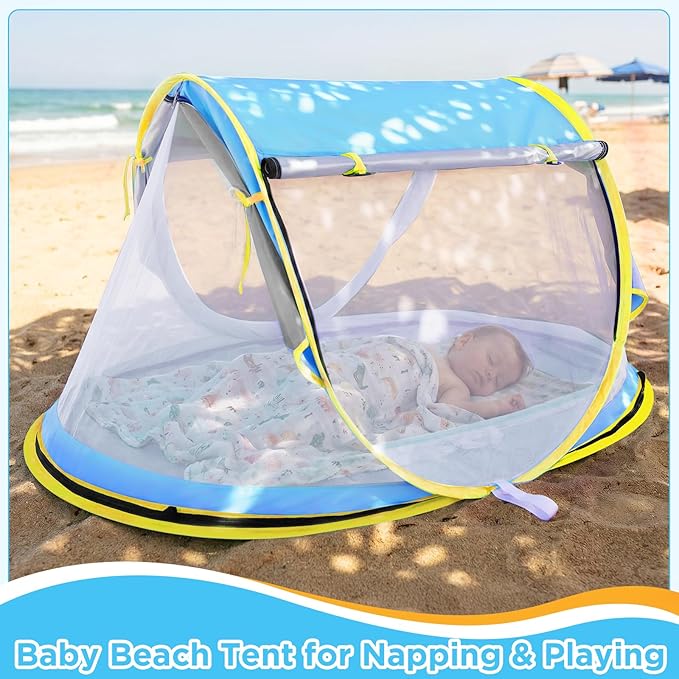 Baby Beach Tent Pop Up Beach Tent Sun Shade for Beach UPF 50+ UV Protection Sun Shelters for Infants with Carry Bag for Outdoor Travel Camping(Blue)